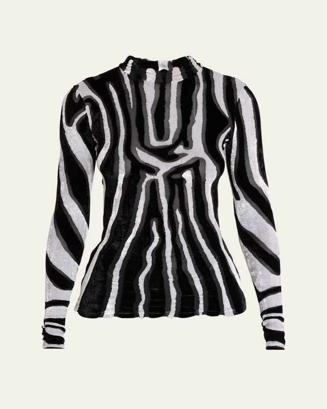 Zebra Velvet Burnout Long-Sleeve Top